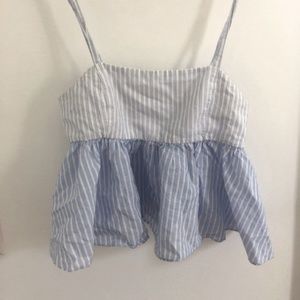 XS Blue and White Striped ZARA Babydoll Tank Top